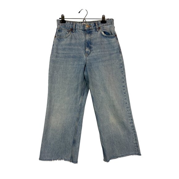 Zara High-Waisted Wide-Leg Light Blue Jeans Womens 6 Raw Hem READ - Picture 1 of 8